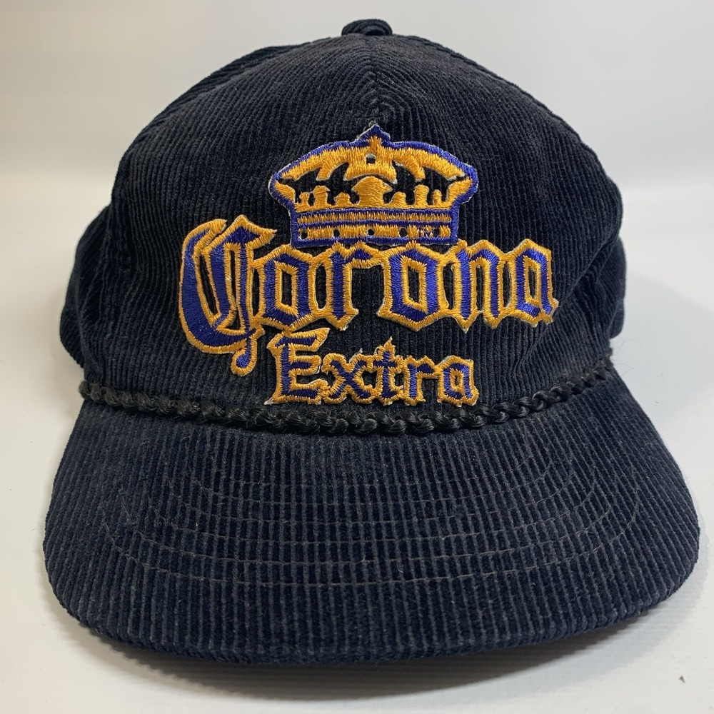Corona Extra Corduroy Hat Vintage Black Embroidered Zip Back Cap Beer Streetwear